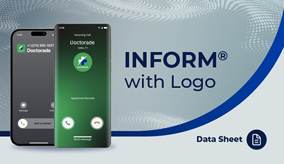 INFORM with Logo data sheet thumbnail showing smartphones displaying branded caller ID with company logo
