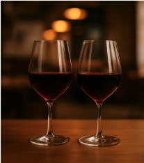 Two glasses of house red wine