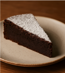 Slice of flourless chocolate and almond cake from Capri