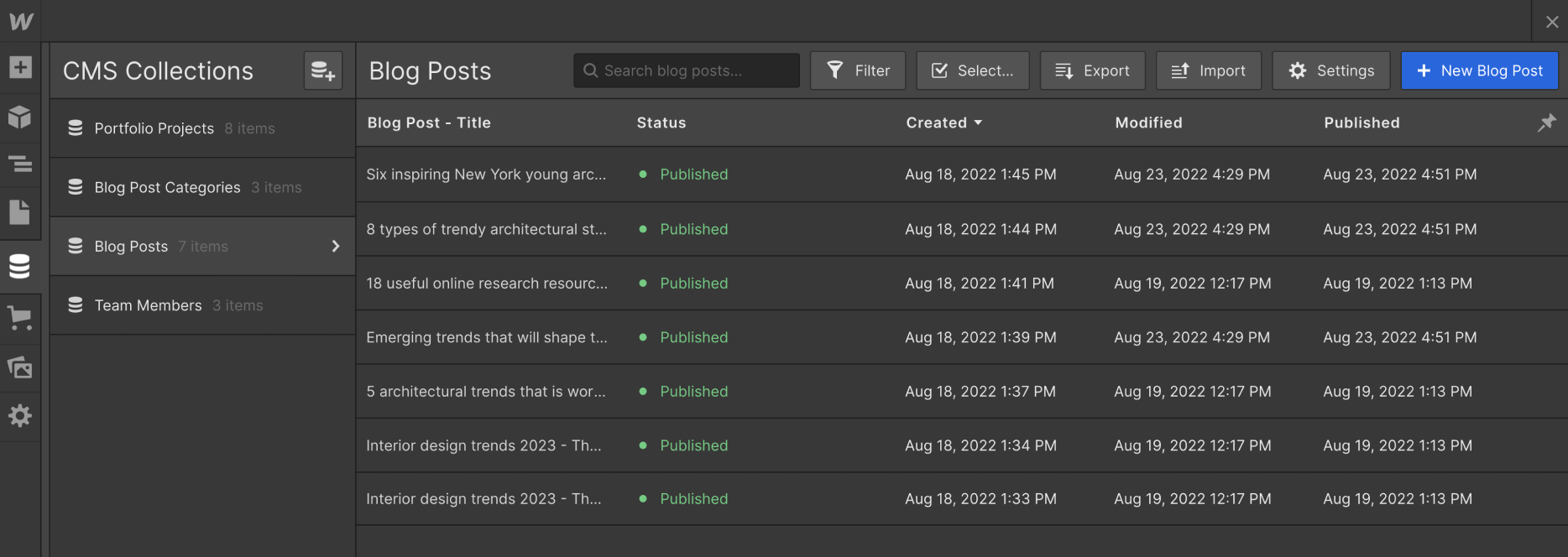 CMS Collection - Architect X Webflow Template