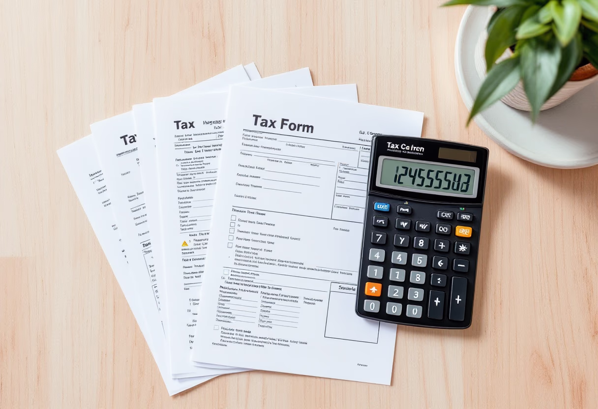 image of tax forms and calculator