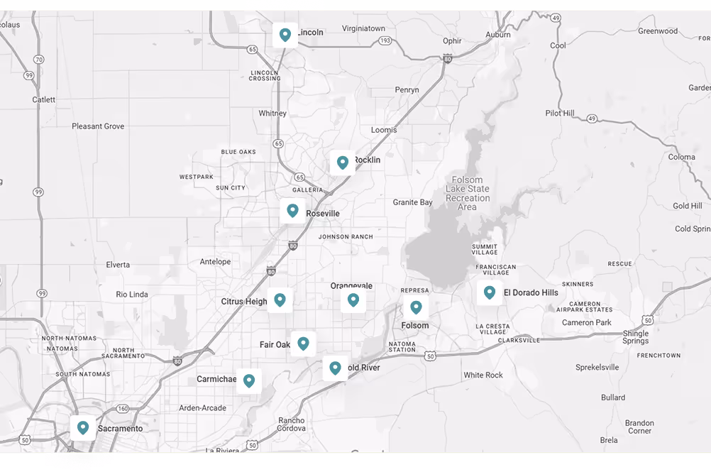 Map showing the Sacramento area with location markers 