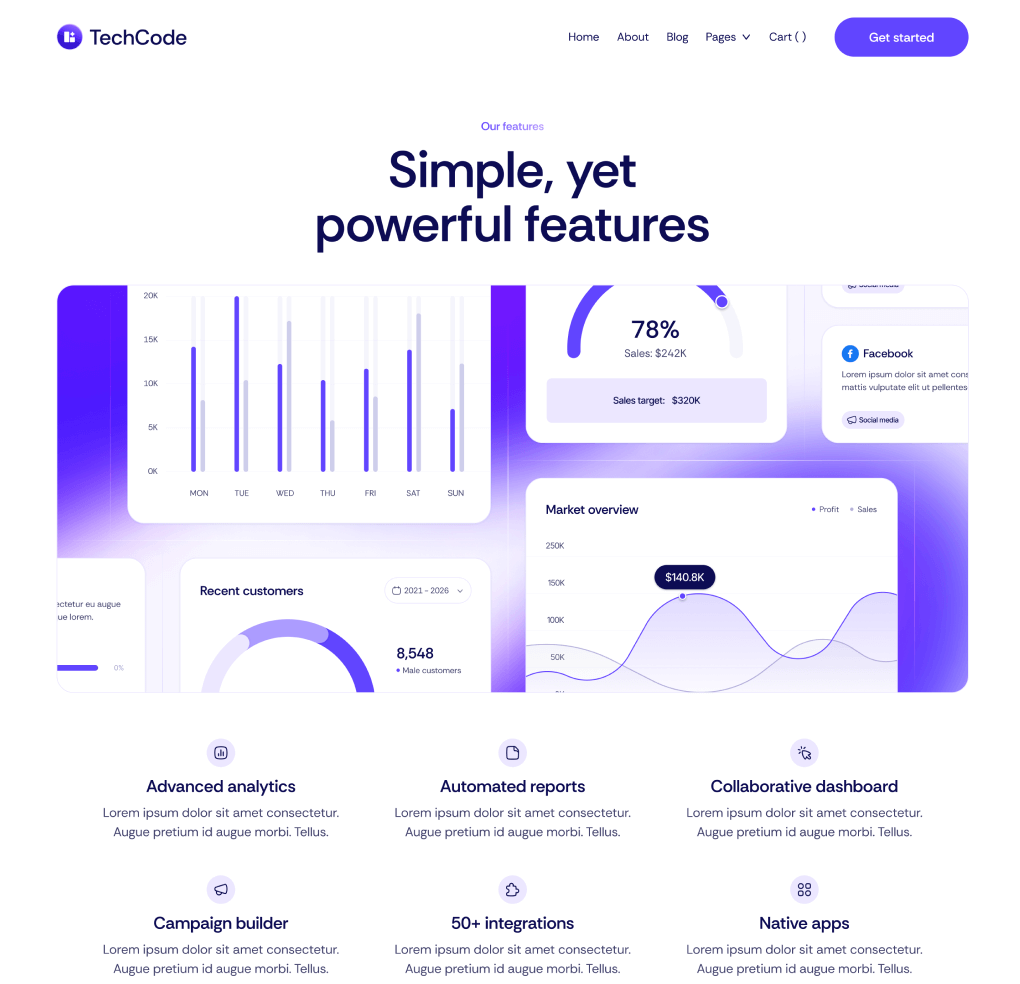 TechCode - Features V1 Page - Saasfy SaaS Webflow Template | Brix Template