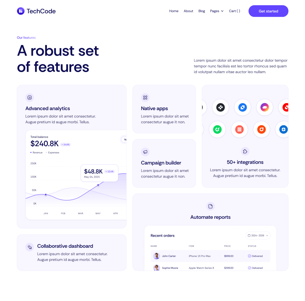 TechCode - Features V2 Main Page - Saasfy SaaS Webflow Template | Brix Template