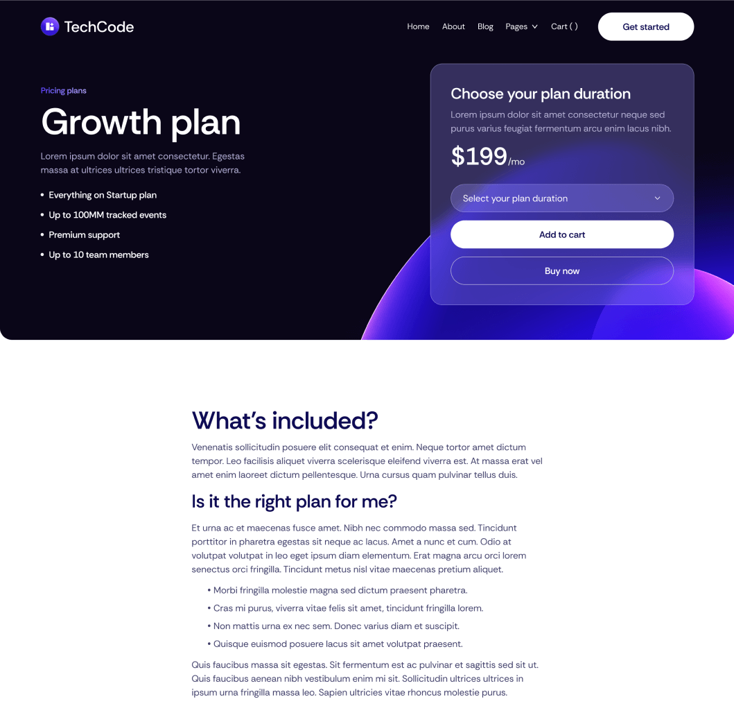 TechCode - Pricing Single Main Page - Saasfy SaaS Webflow Template | Brix Template