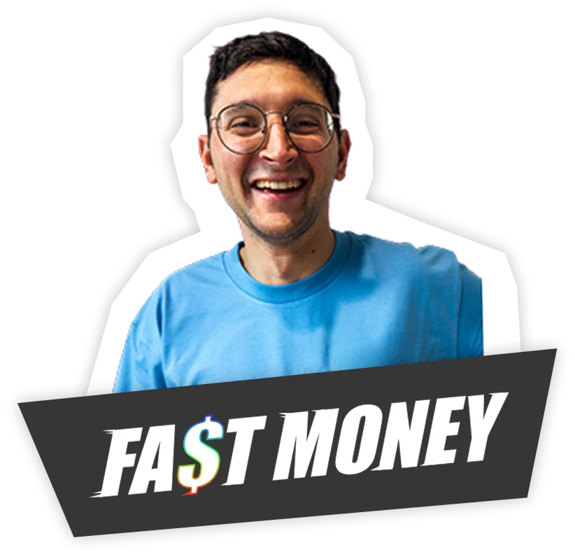 A smiling male host named Nathan wearing glasses and a blue shirt, positioned above a 'FAST MONEY' banner with a dollar sign graphic.