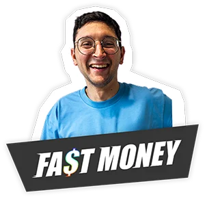 A smiling male host named Nathan wearing glasses and a blue shirt, positioned above a 'FAST MONEY' banner with a dollar sign graphic.