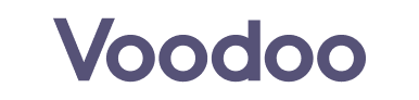 Voodoo brand logo text in dark purple.