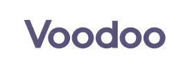 Voodoo brand logo text in dark purple.