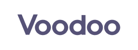 Voodoo brand logo text in dark purple.