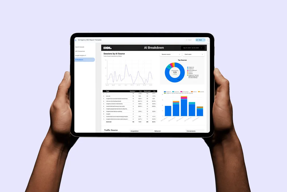 seo dashboard on tablet