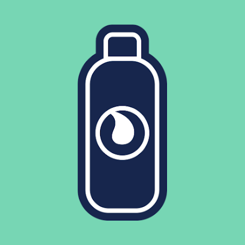 Navy blue Refilled bottle with brand icon on turquoise app icon