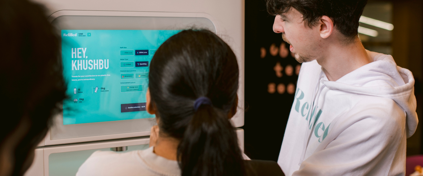 New Refiller machine being trialled with Refilled employee and university students