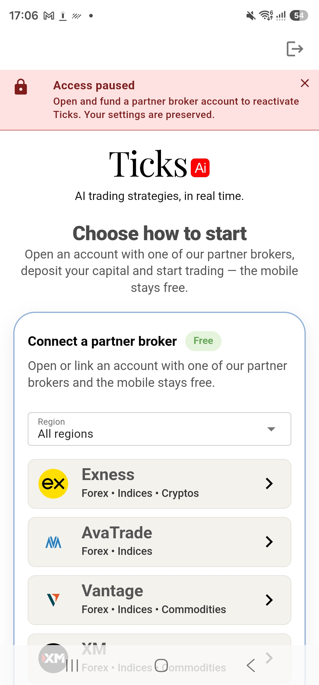 Standard edition: access paused, with the partner broker list