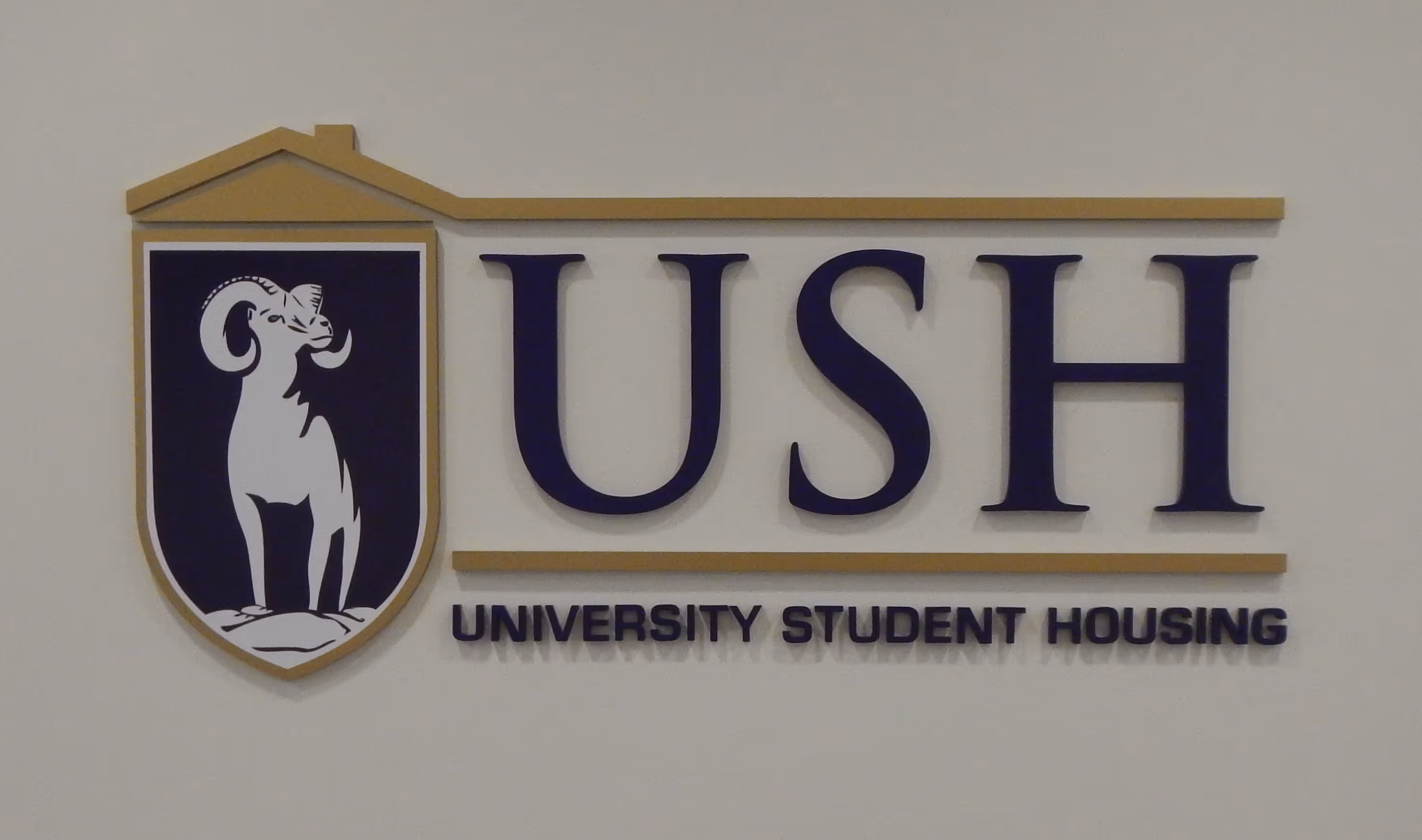 University sign made with acrylic dimensional letters and logo