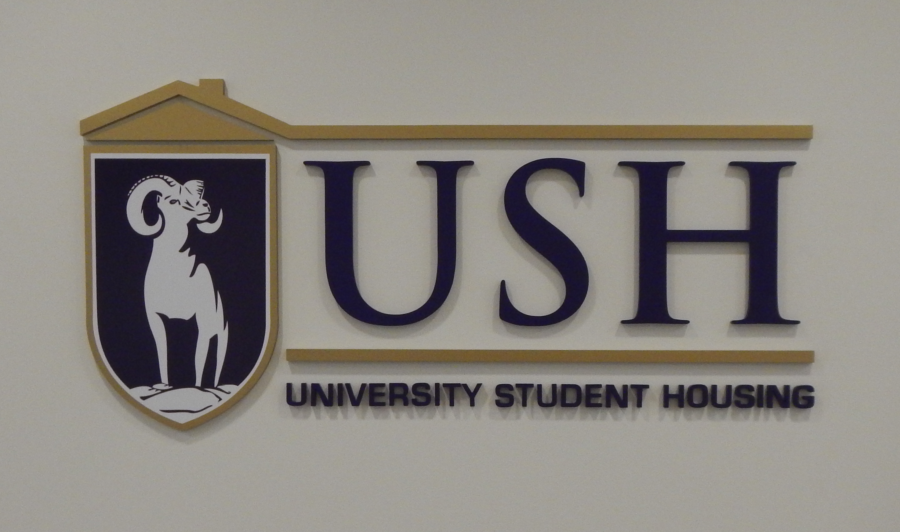 University sign made with acrylic dimensional letters and logo