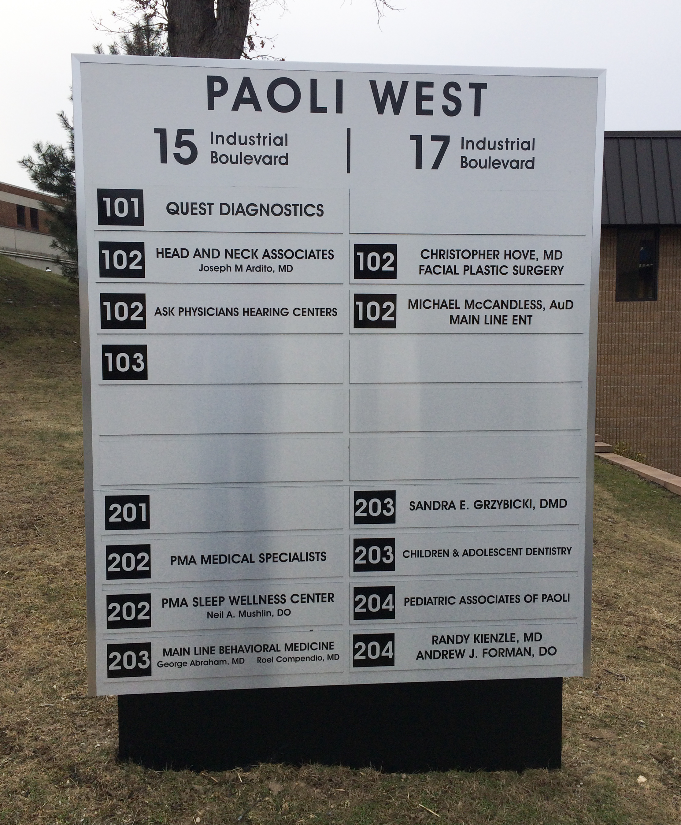 Large campus directory by the property entrance