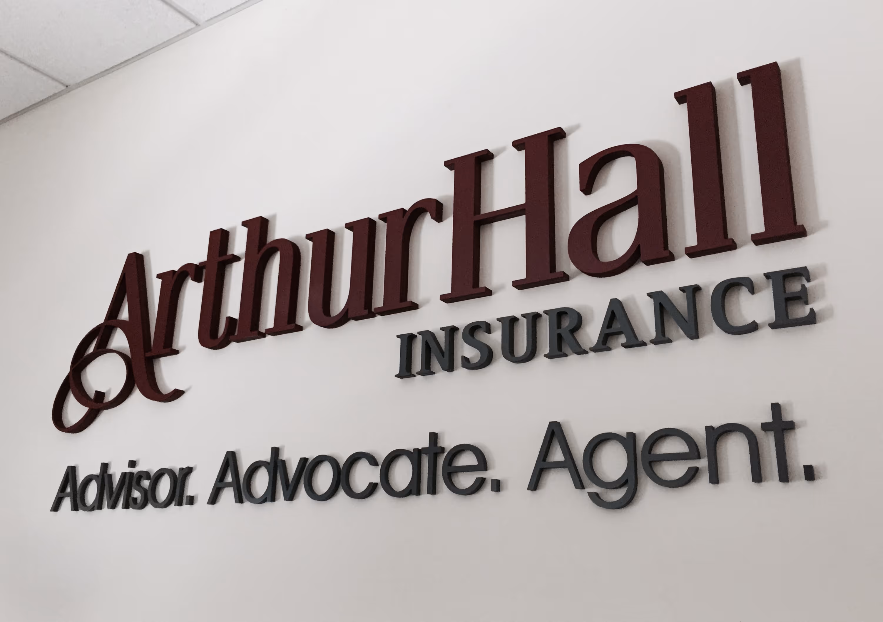 Thick maroon and gray acrylic dimensional letters