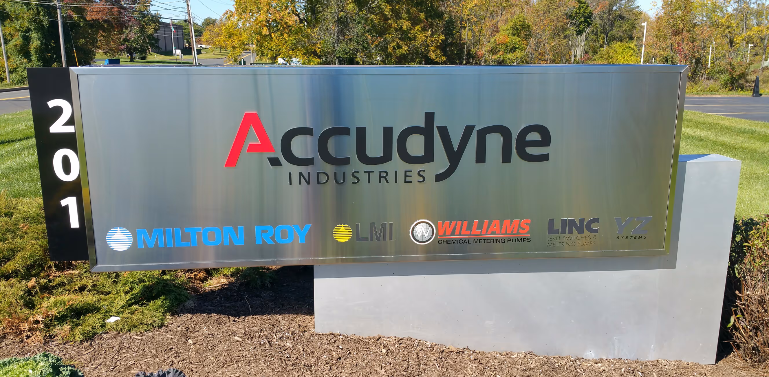 Brushed aluminum monument sign