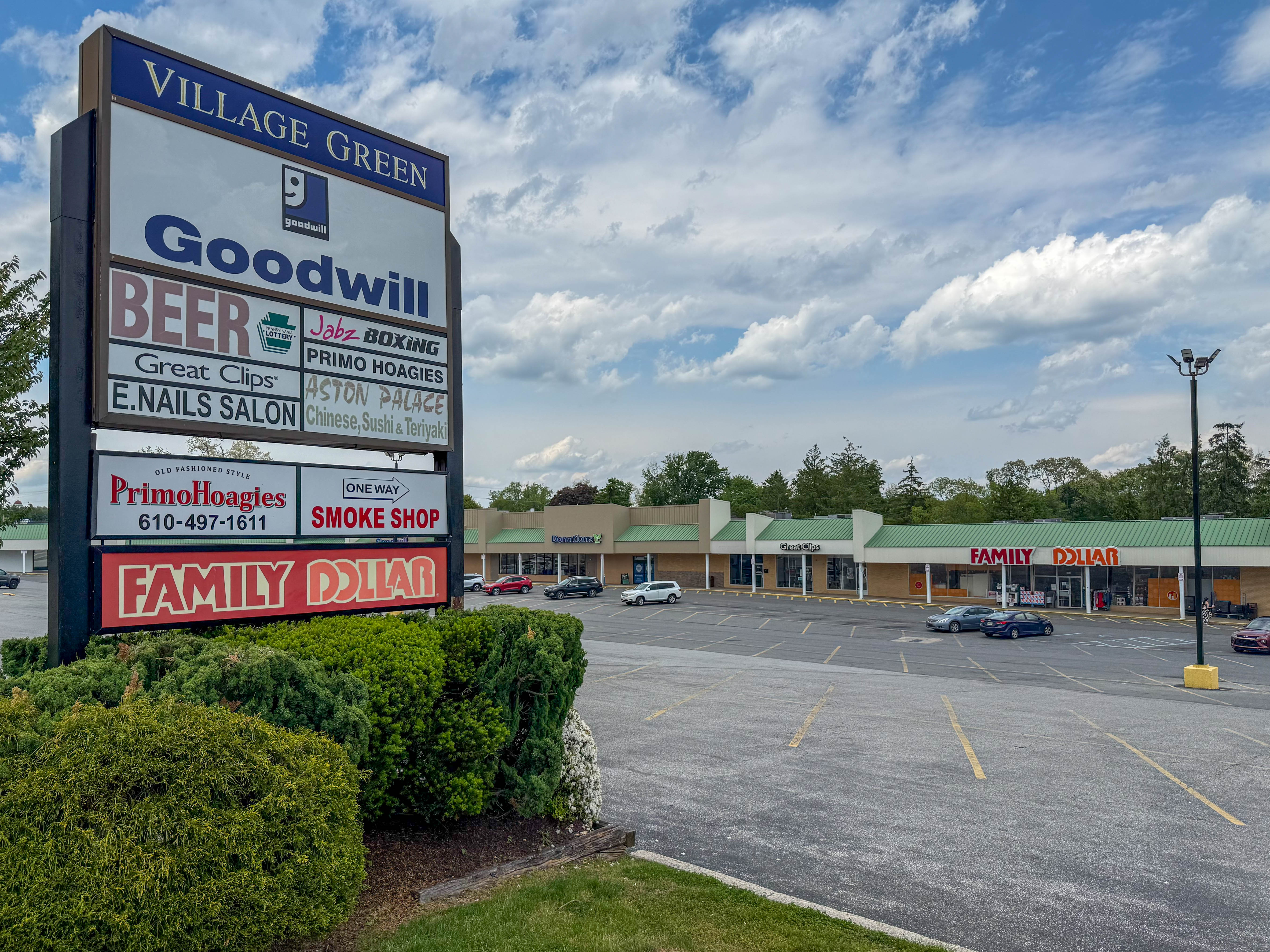 Village Green Shopping Center on Concord Road in Aston Township, Pennsylvania serving the local community