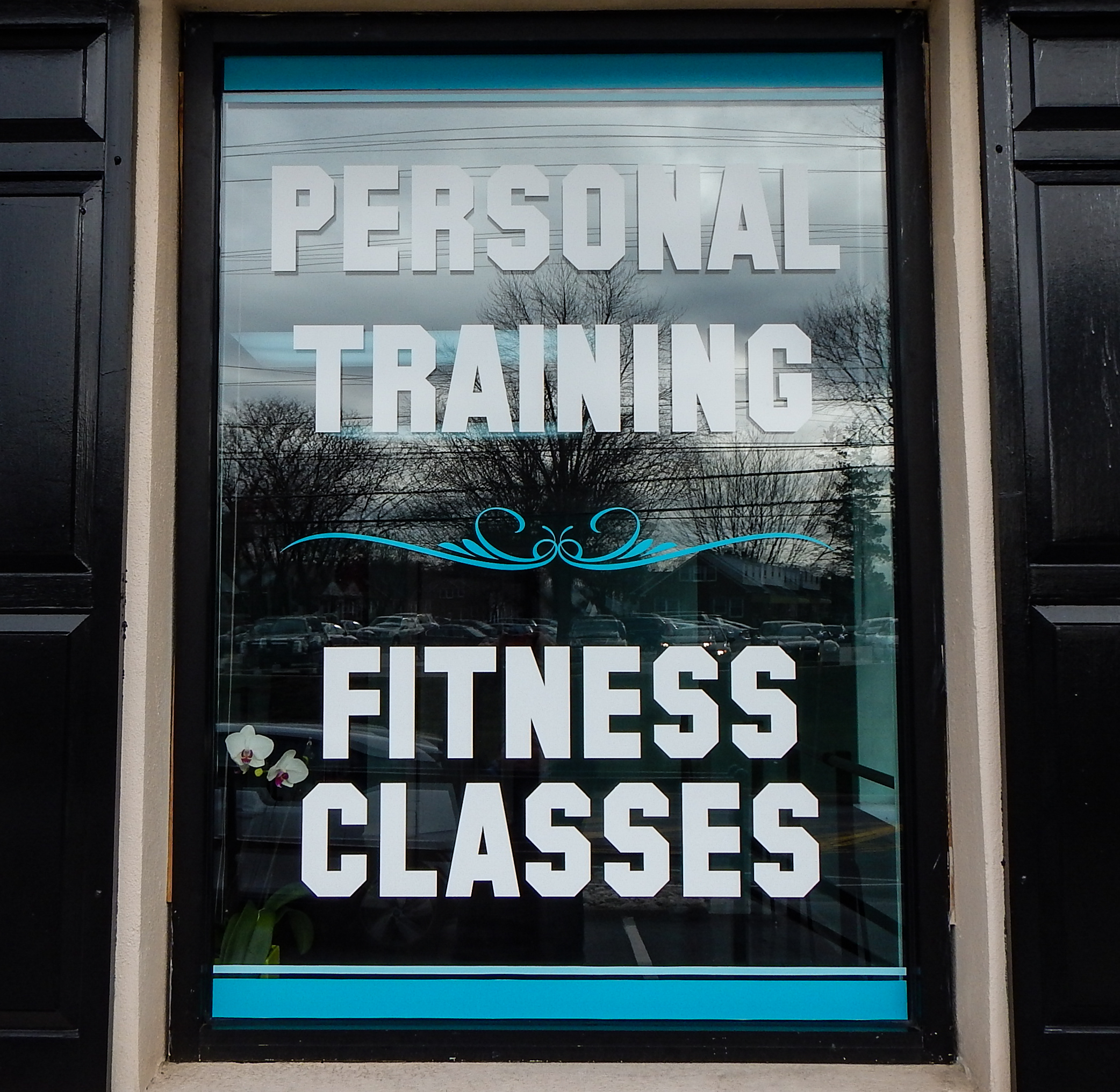 Plotted vinyl in a gym window