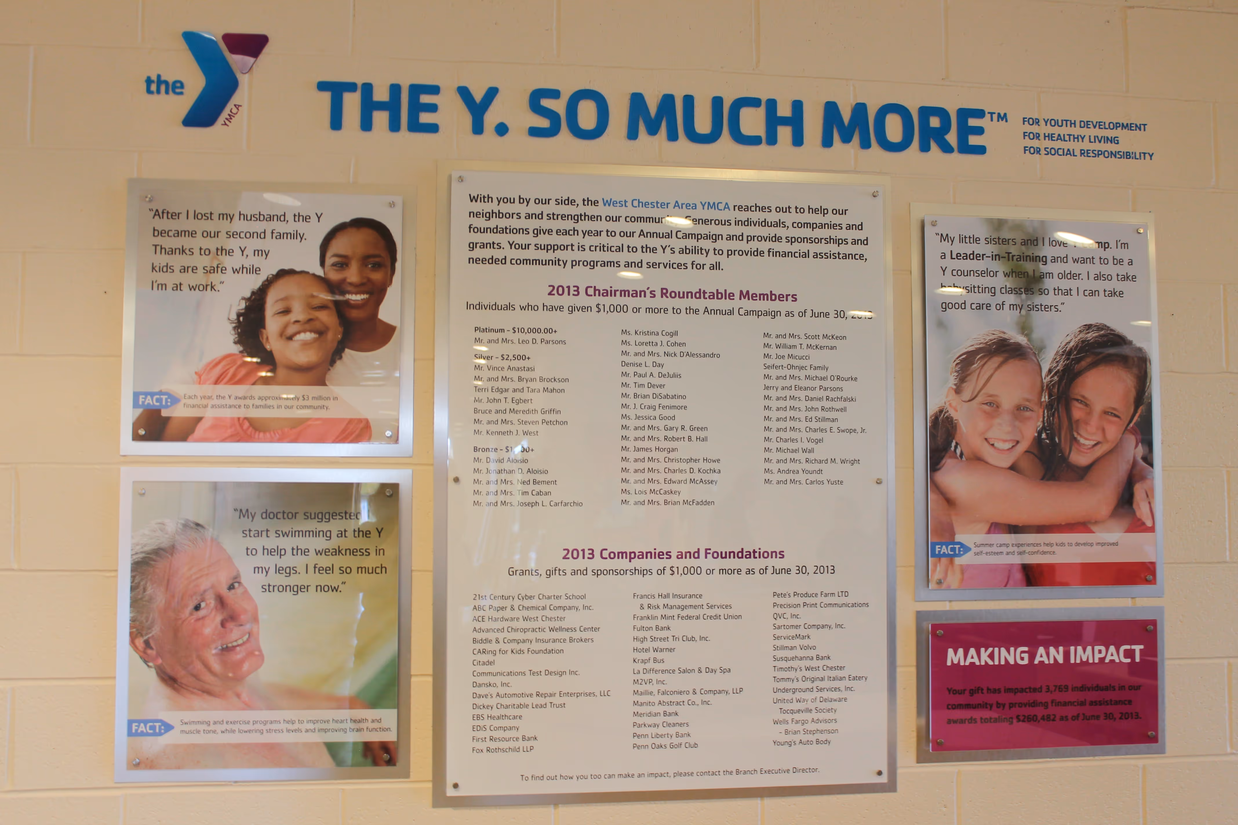 Donor recognition collage made from custom vinyled acrylic wall panels