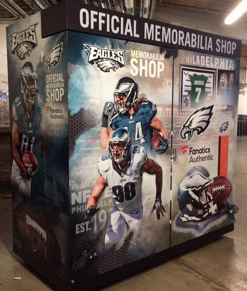 Full wall graphic of mall kiosk