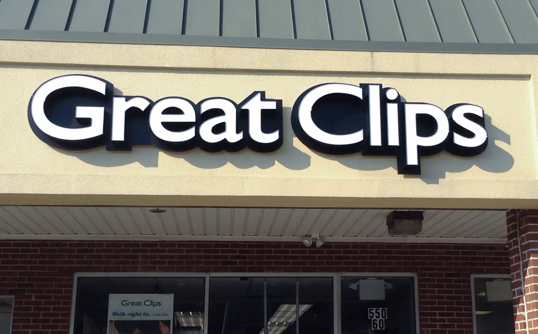 White channel letters with black returns at a shoppinig center