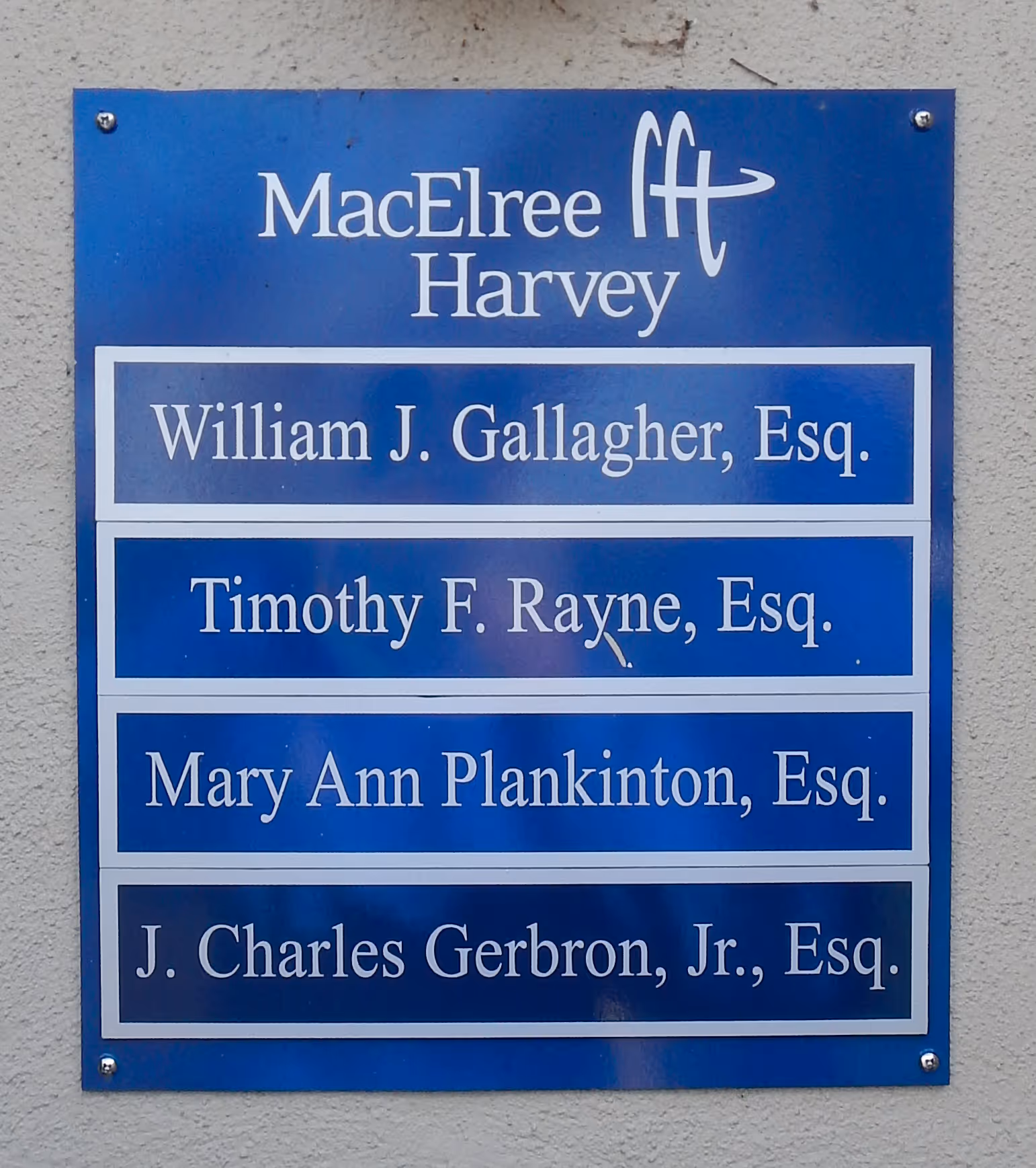Blue suite directory with panels for each office