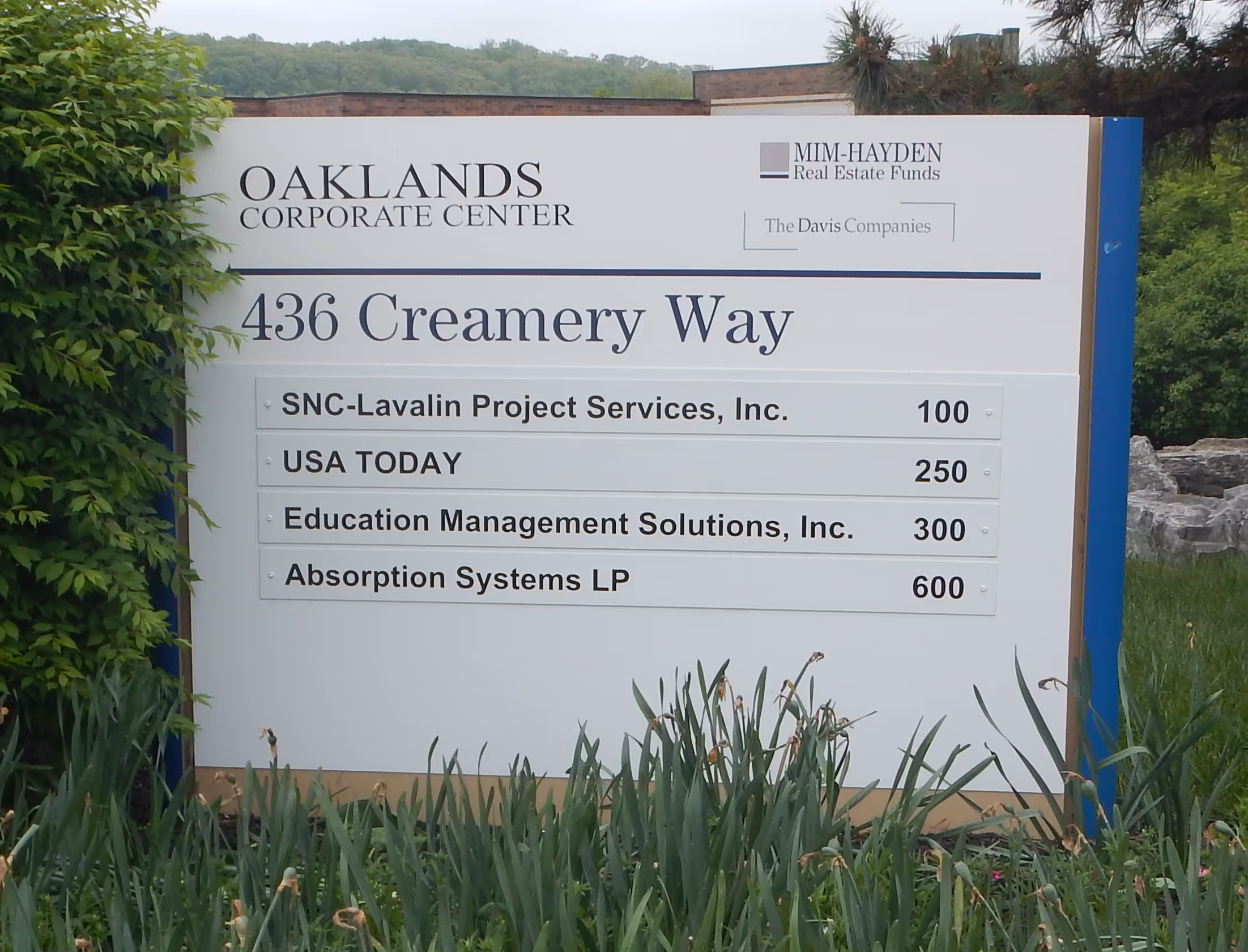 Building directory on a large, custom monument sign