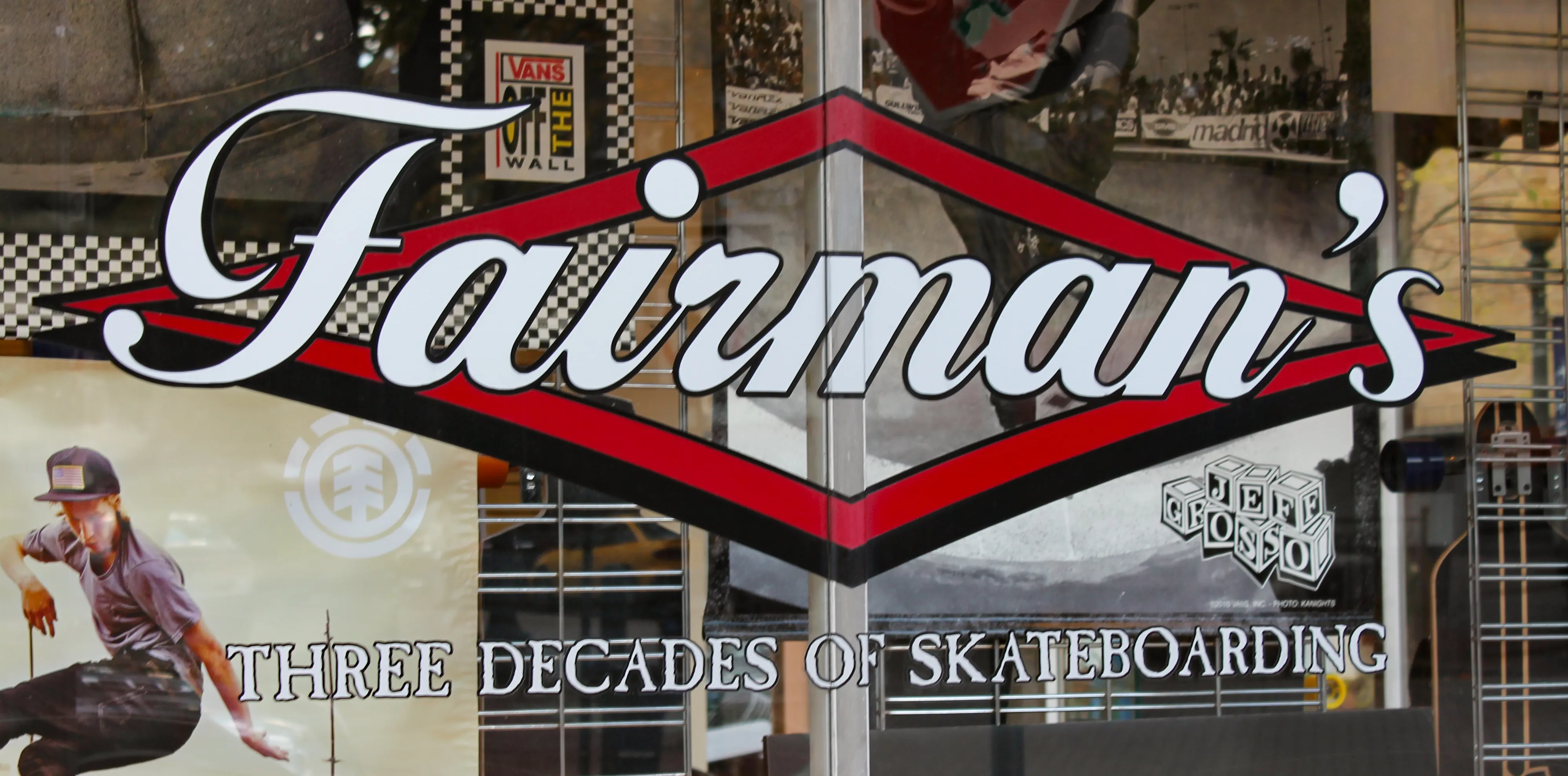 Custom window vinyl for a skateboard shop
