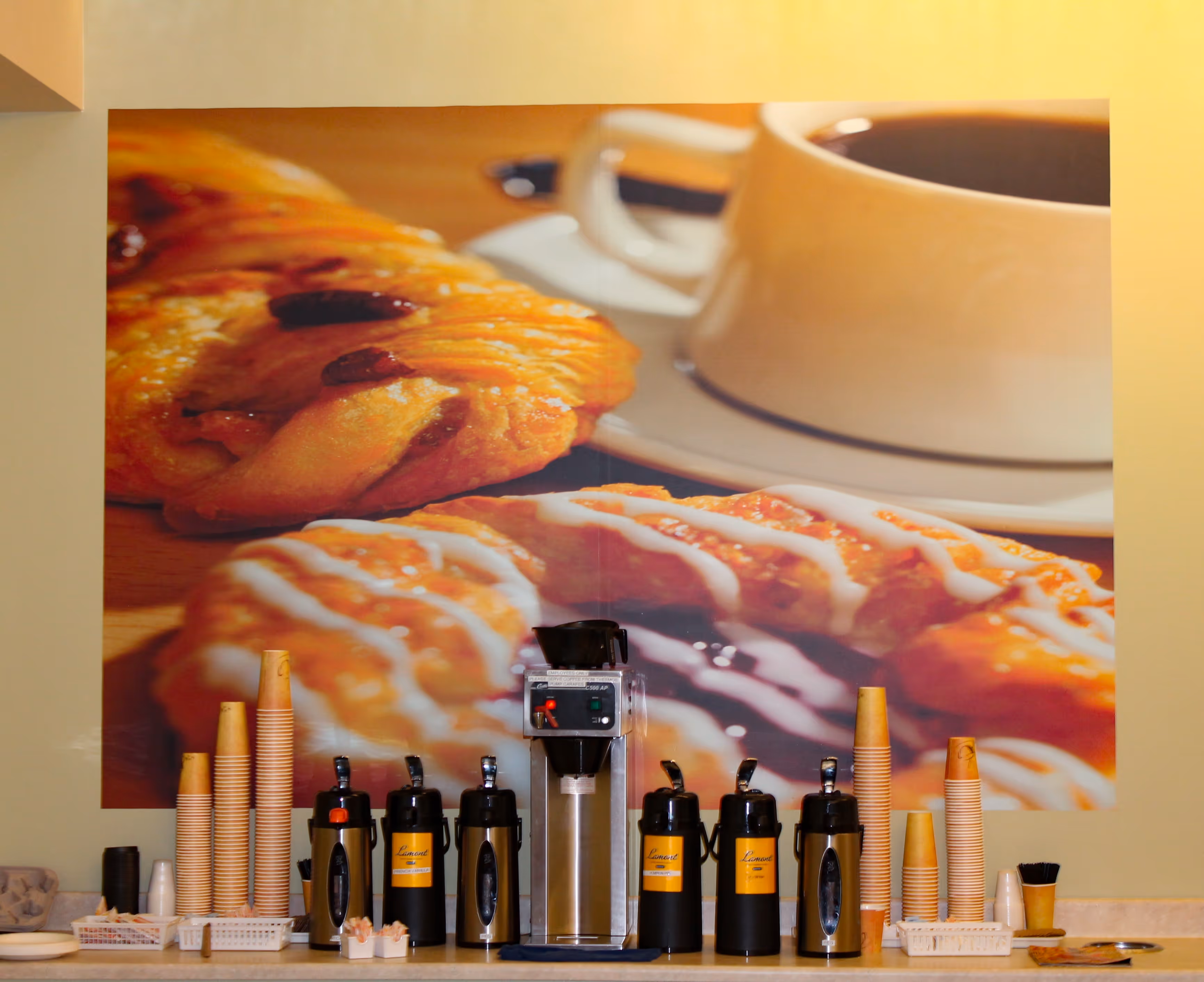 Large vinyl wall mural in a coffee shop