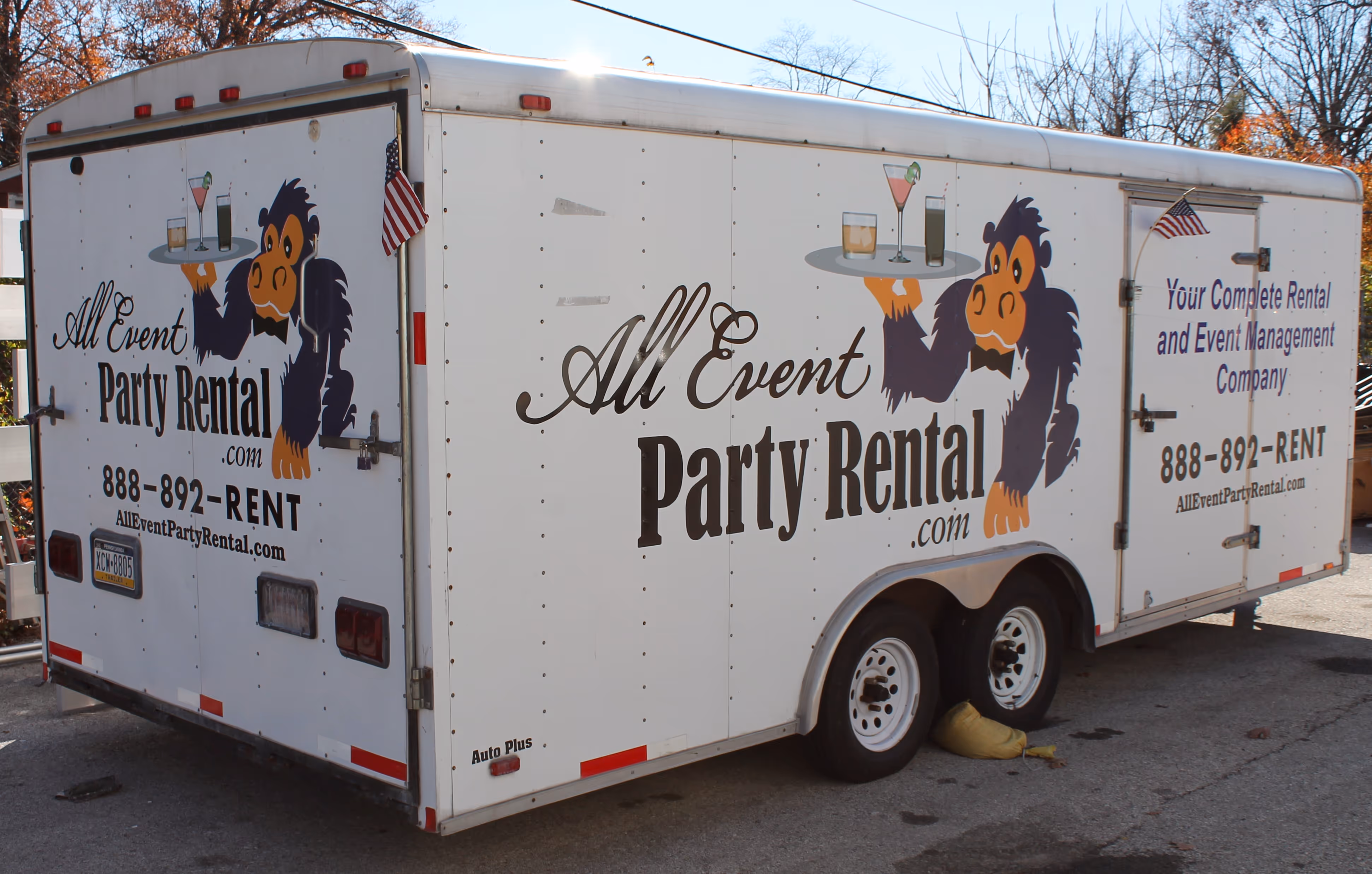Custom vinyled trailer for a party rental company