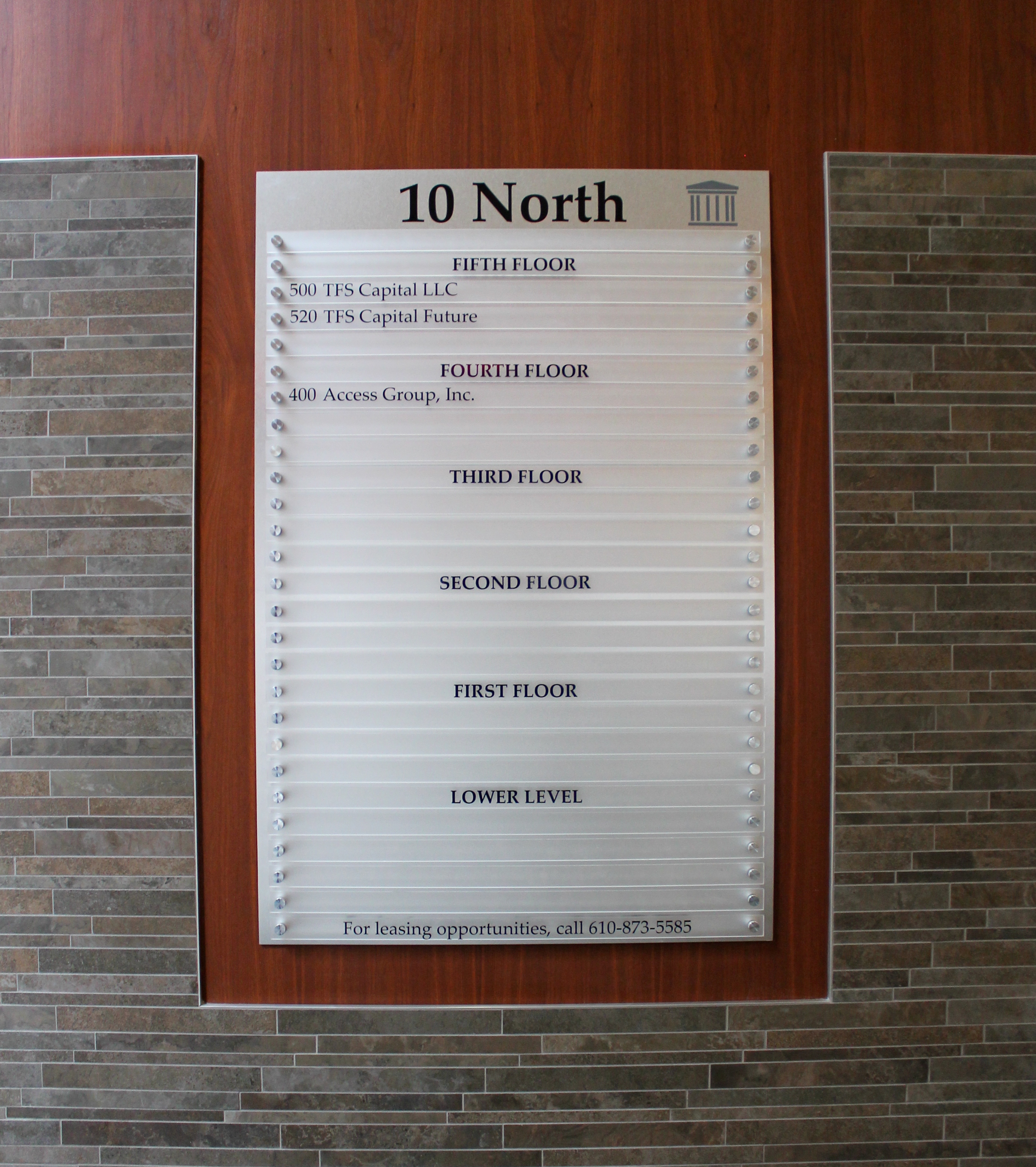 Building directory with each panel on standoffs