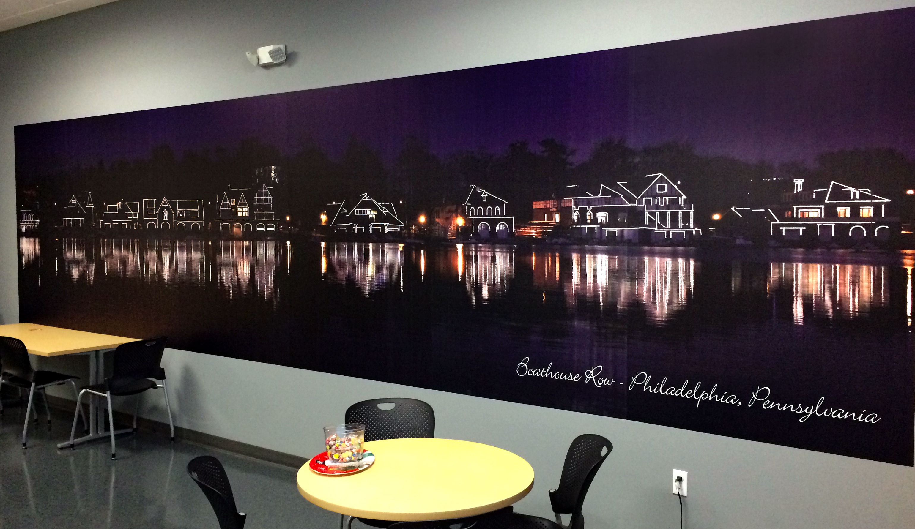 Large vinyl wall mural of Boathouse Row