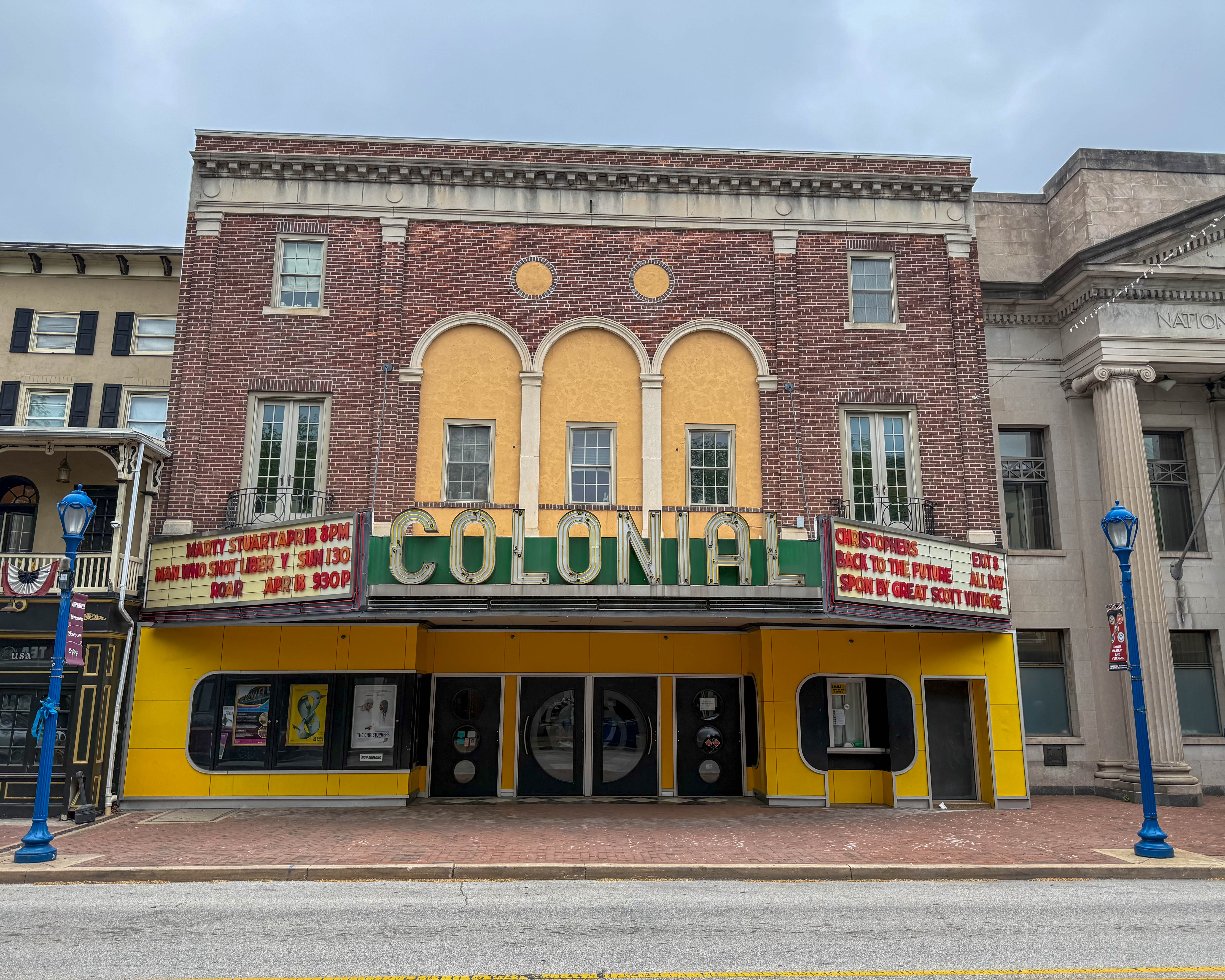 Exterior of the Colonial Theatre at 227 Bridge Street in Phoenixville, Pennsylvania serving the local community