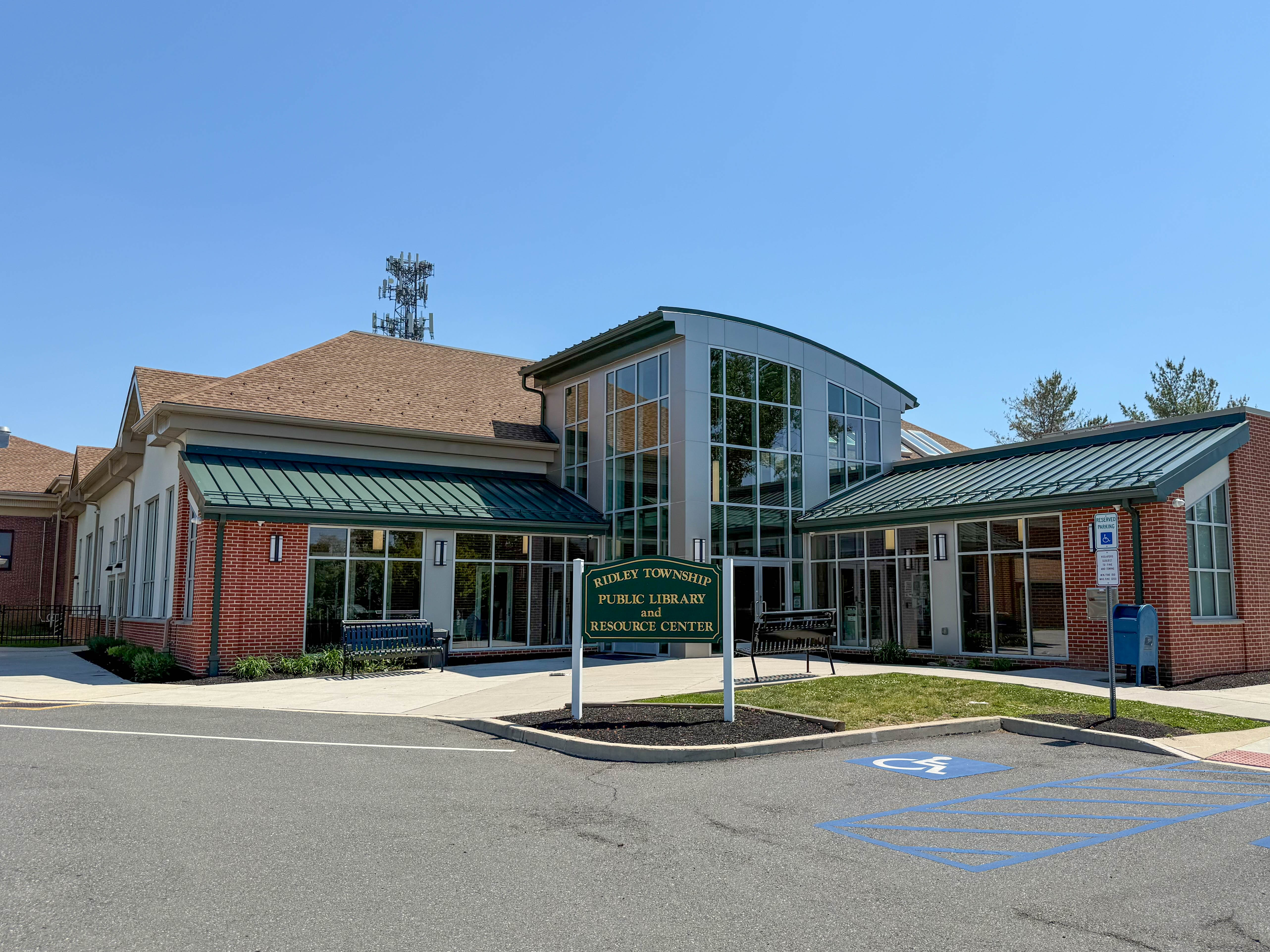 Ridley Township Public Library at 100 E Macdade Boulevard in Folsom, Pennsylvania serving the local community