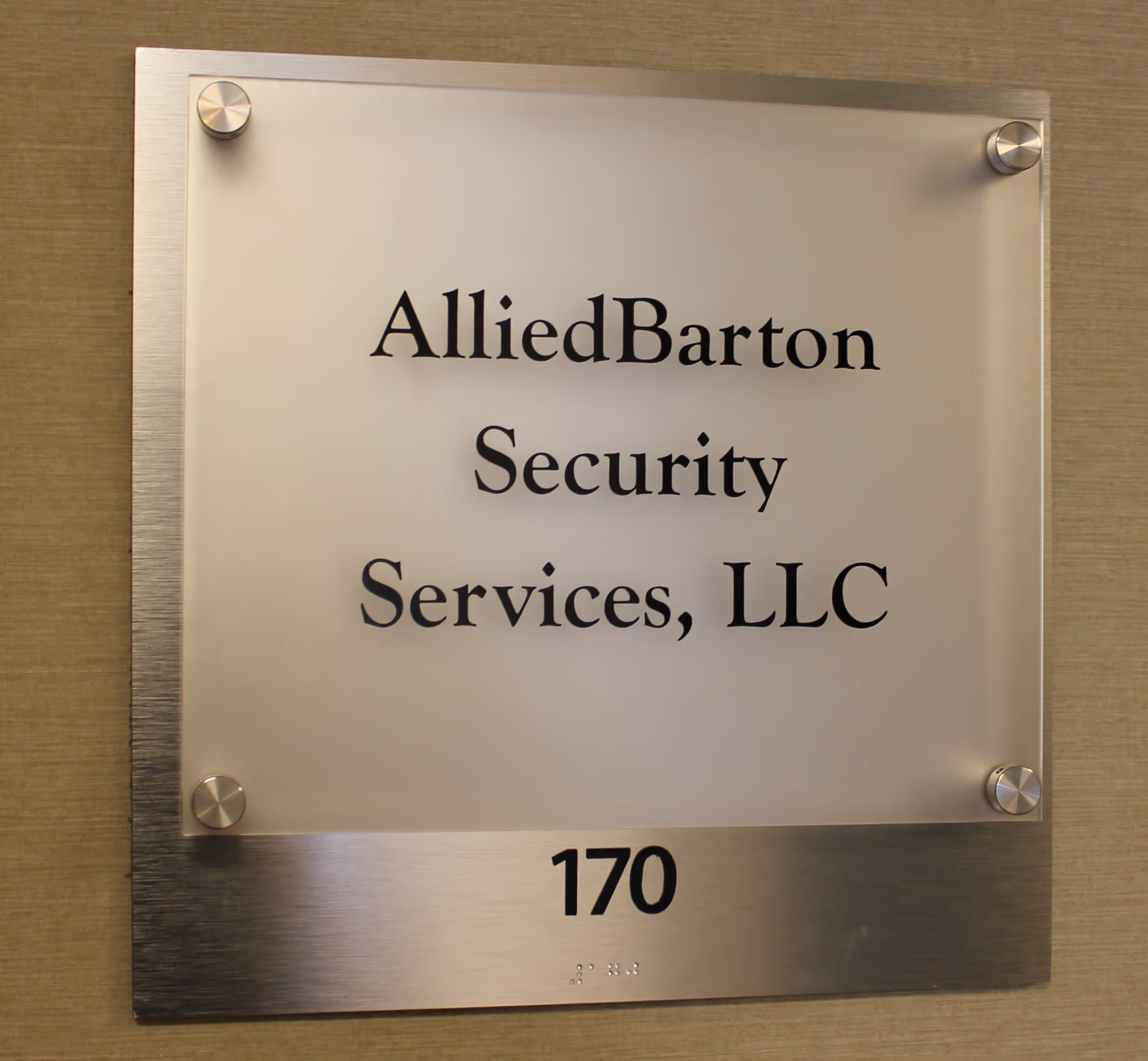 Custom acrylic ADA sign with frosted acrylic and brushed aluminum