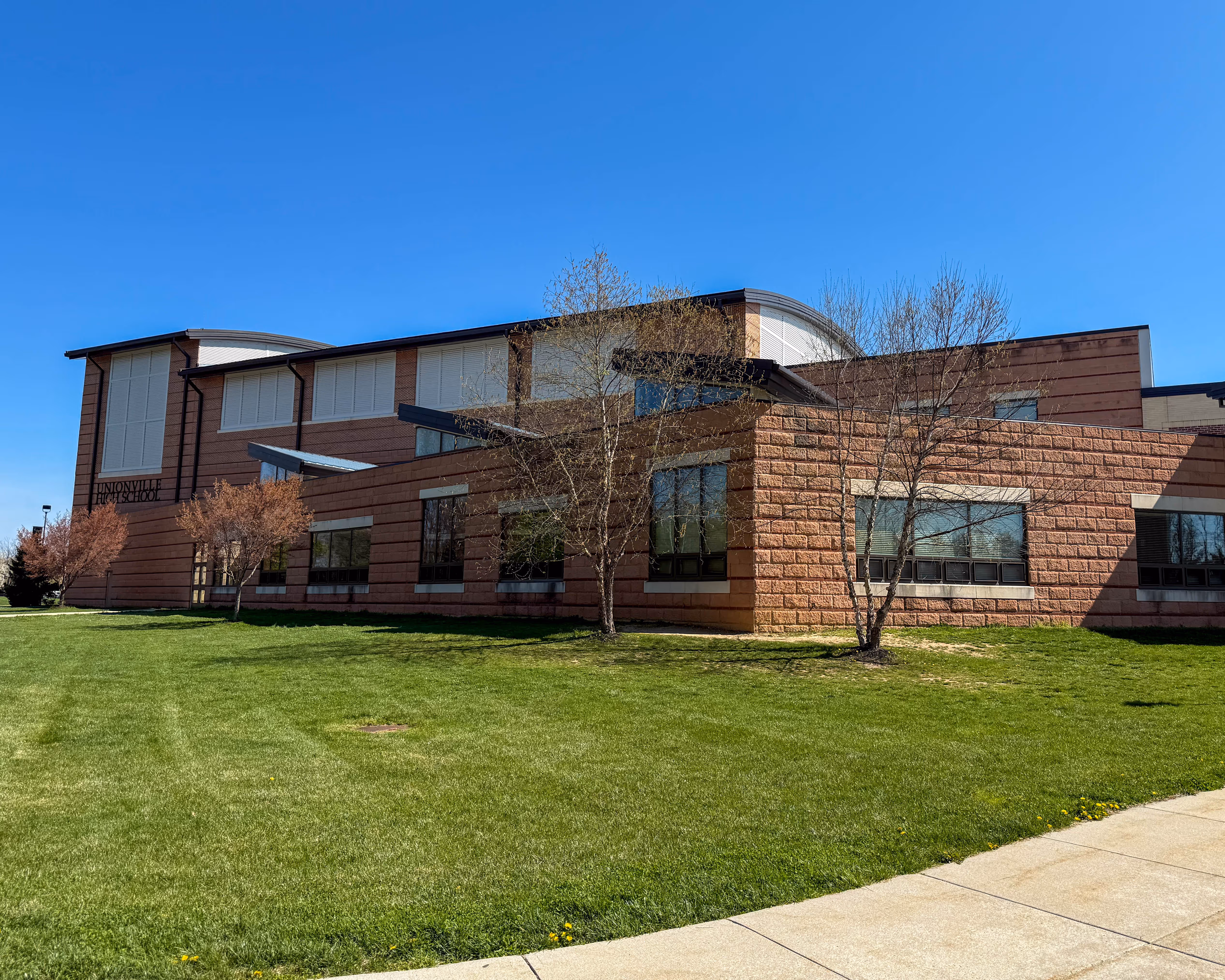Exterior of Unionville High School at 750 Unionville Road in Kennett Square, Pennsylvania serving the local community