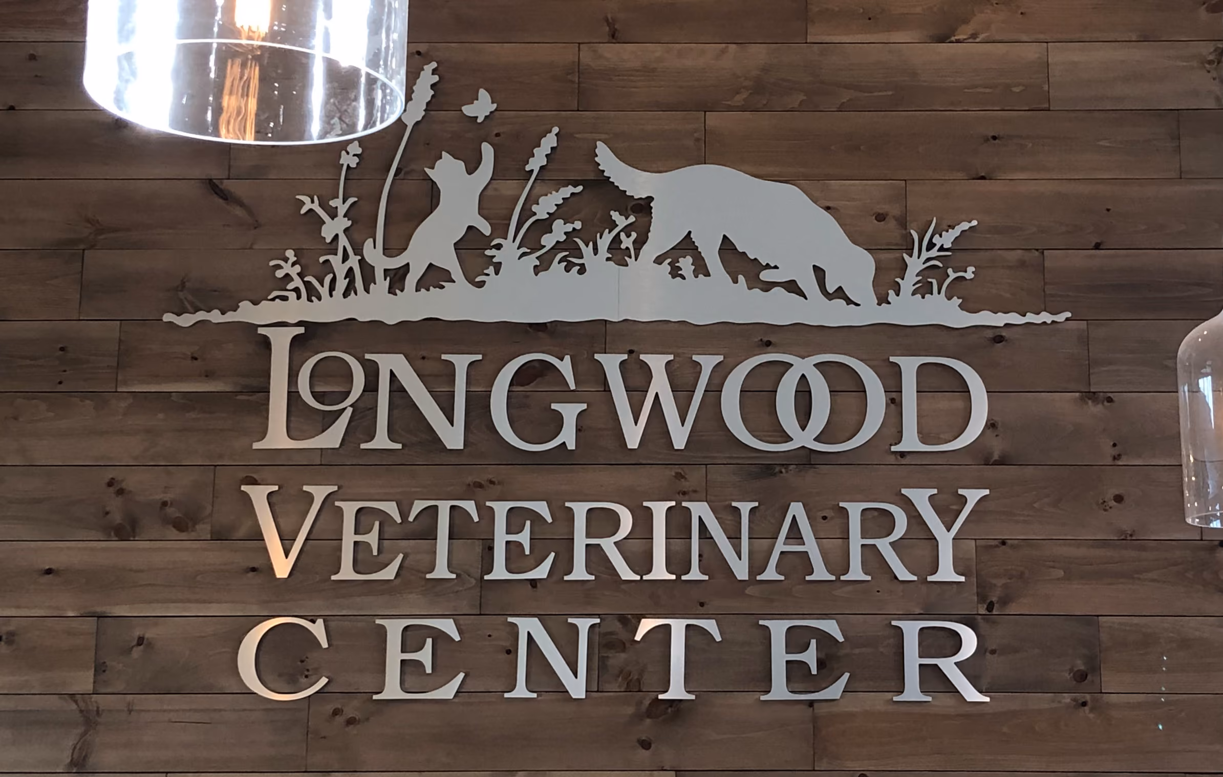 Brushed aluminum dimensional letters below dimensional nature scene