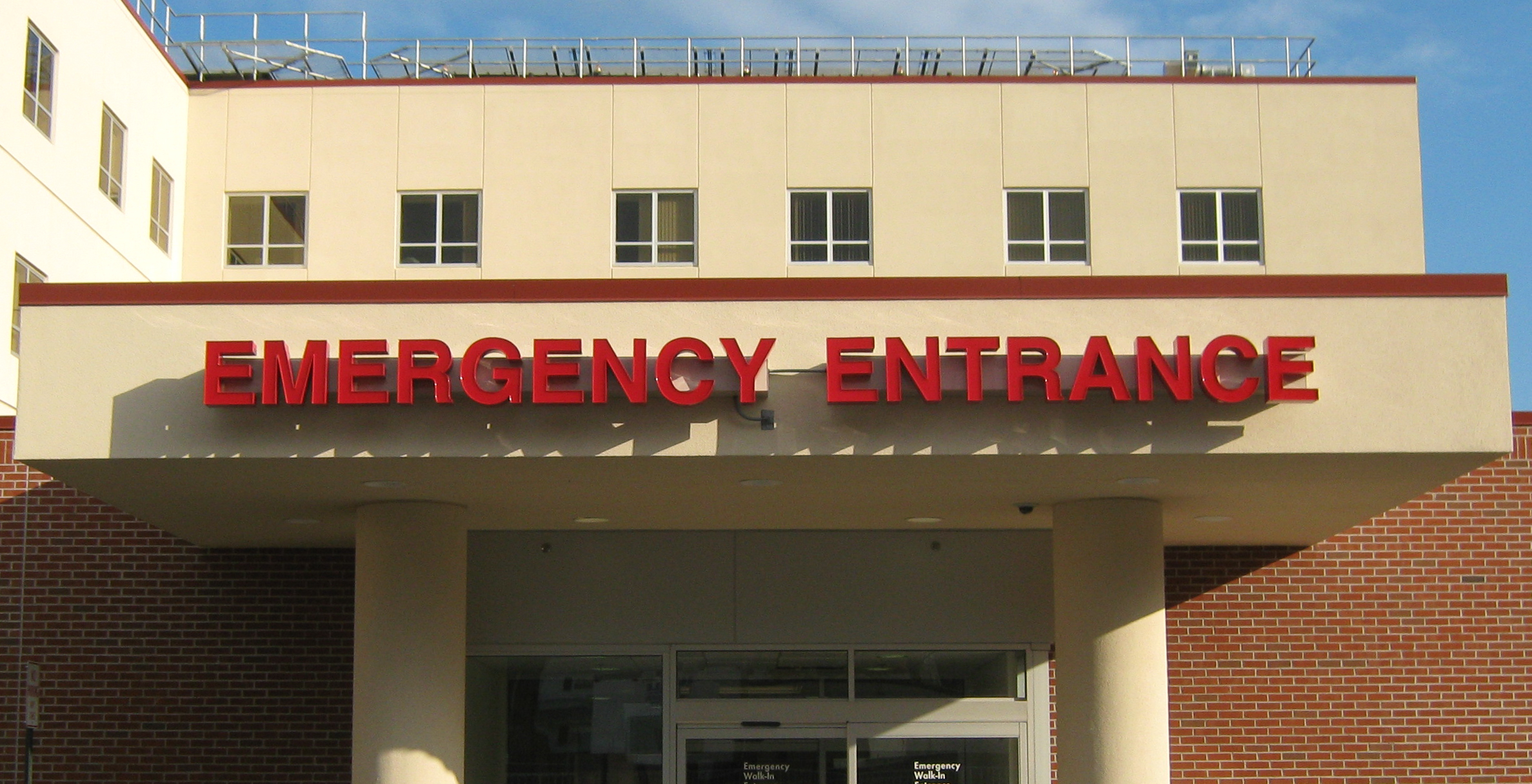 Ambulance entrance marked with red channel letters