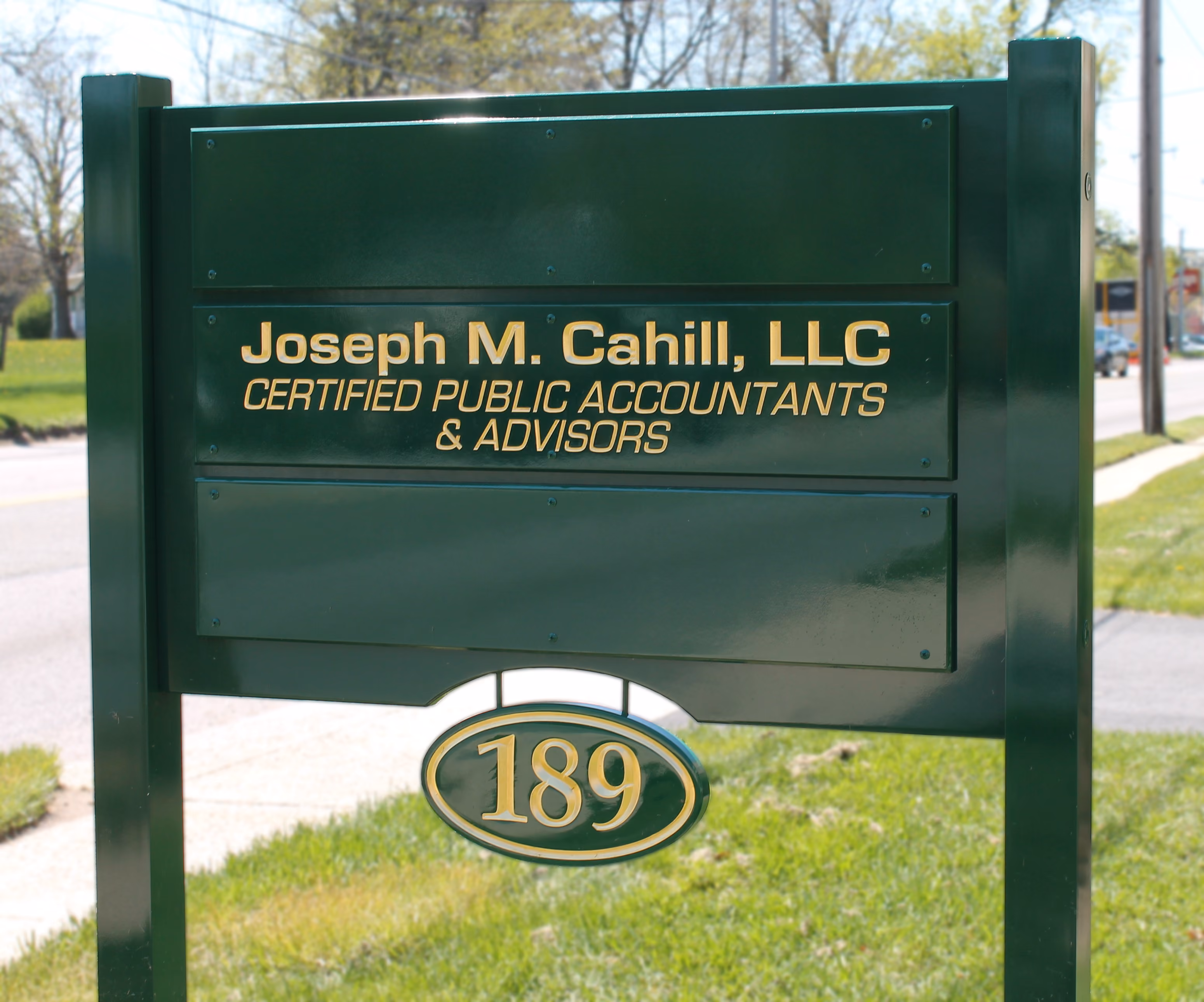 Carved HDU sign with removable panels for each tenant