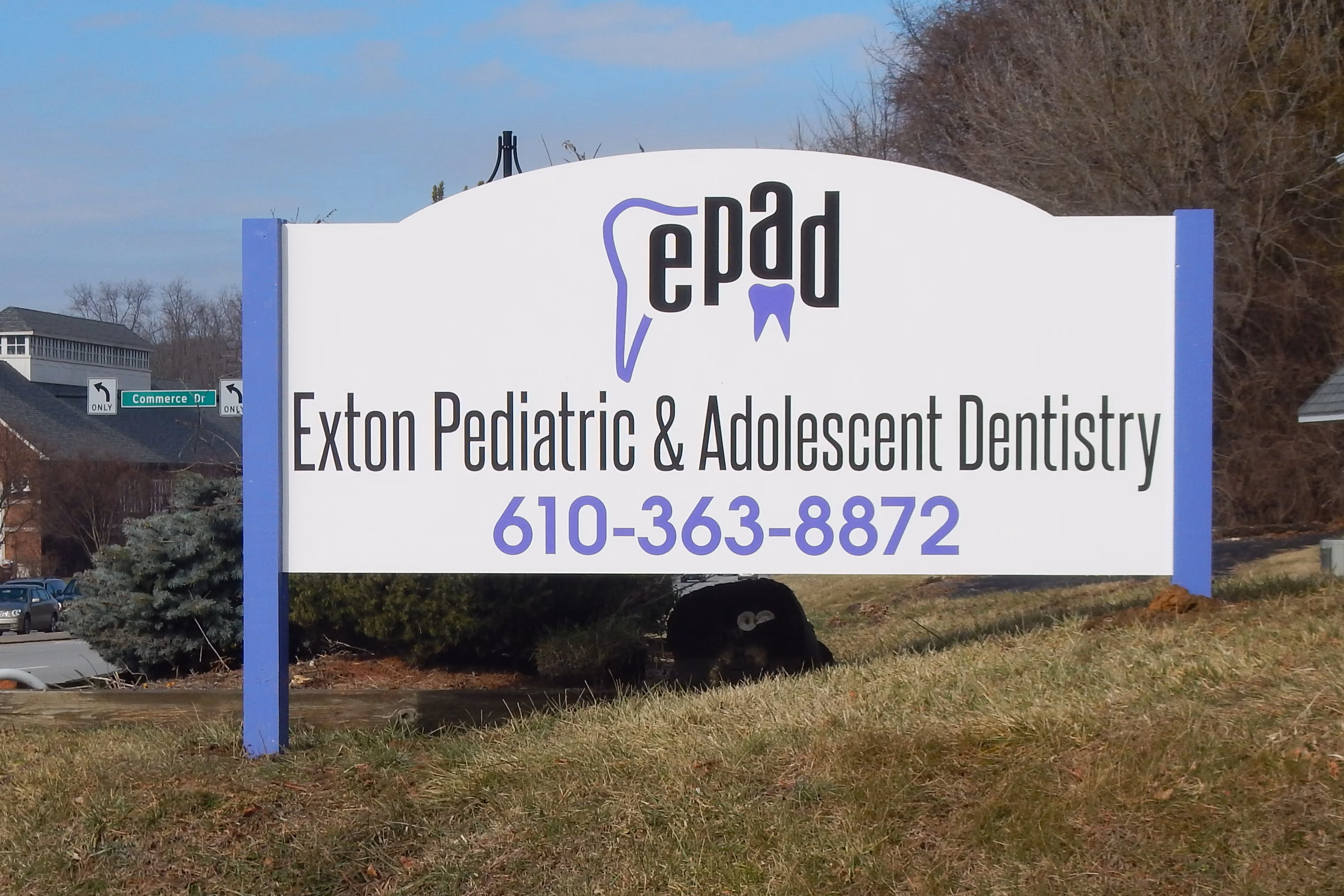 White and purple vinyled post and panel sign