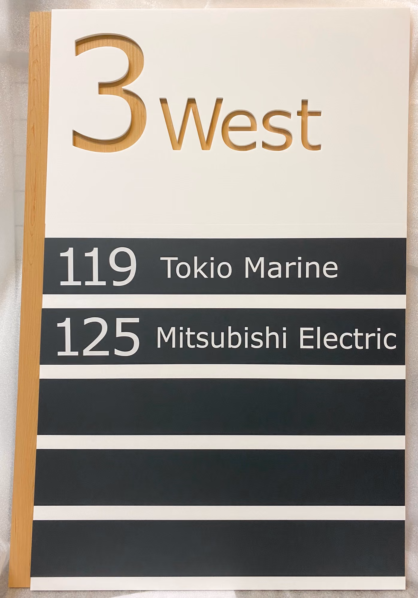 Custom styled building directory made from acrylic and veneer