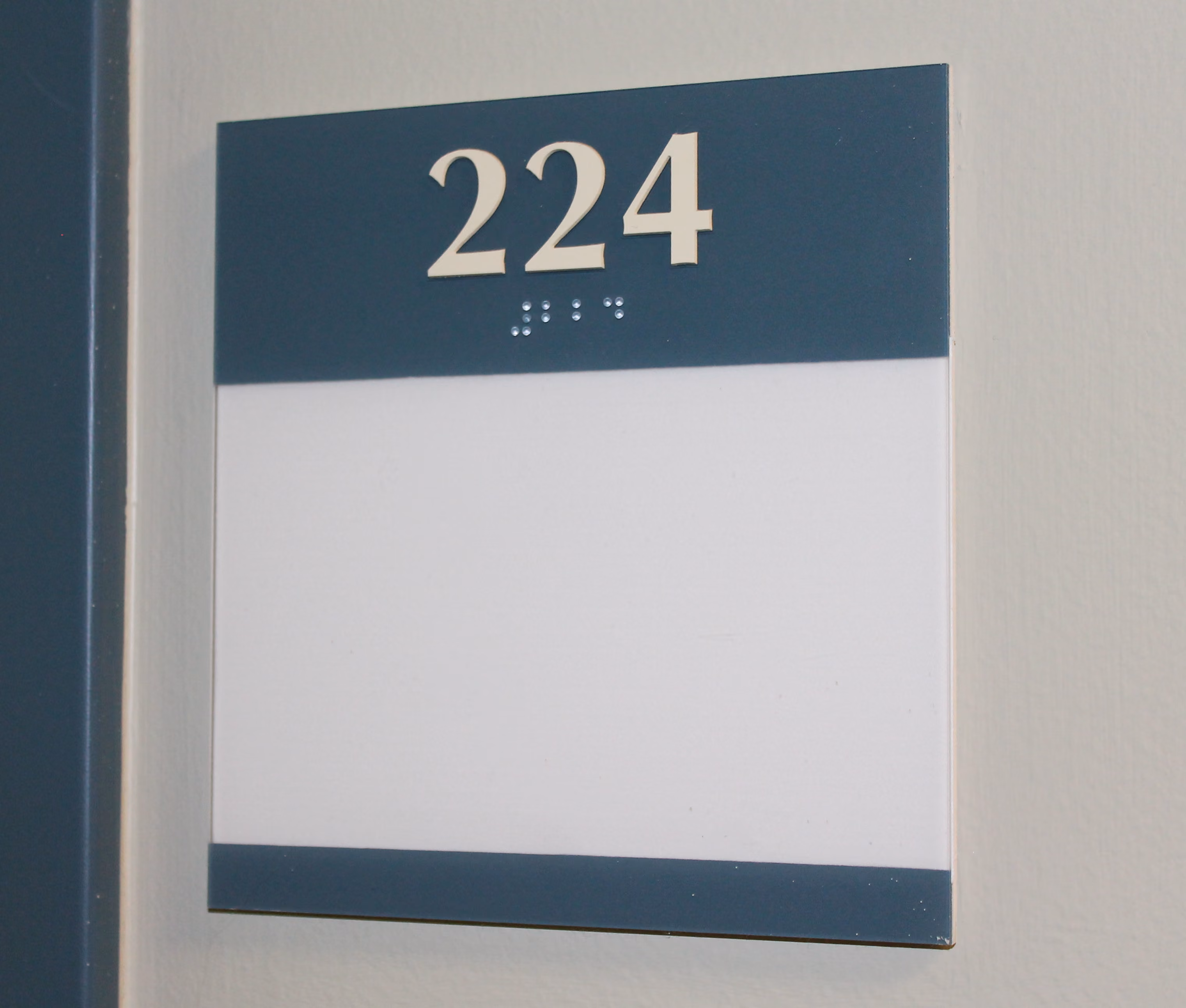 Custom made ADA room sign with window for paper insert
