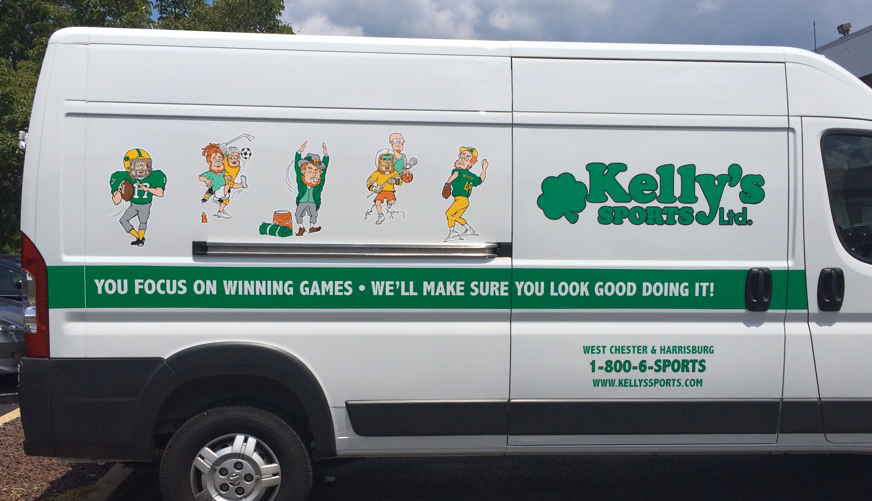 Clothing company delivery van with custom lettering and graphics
