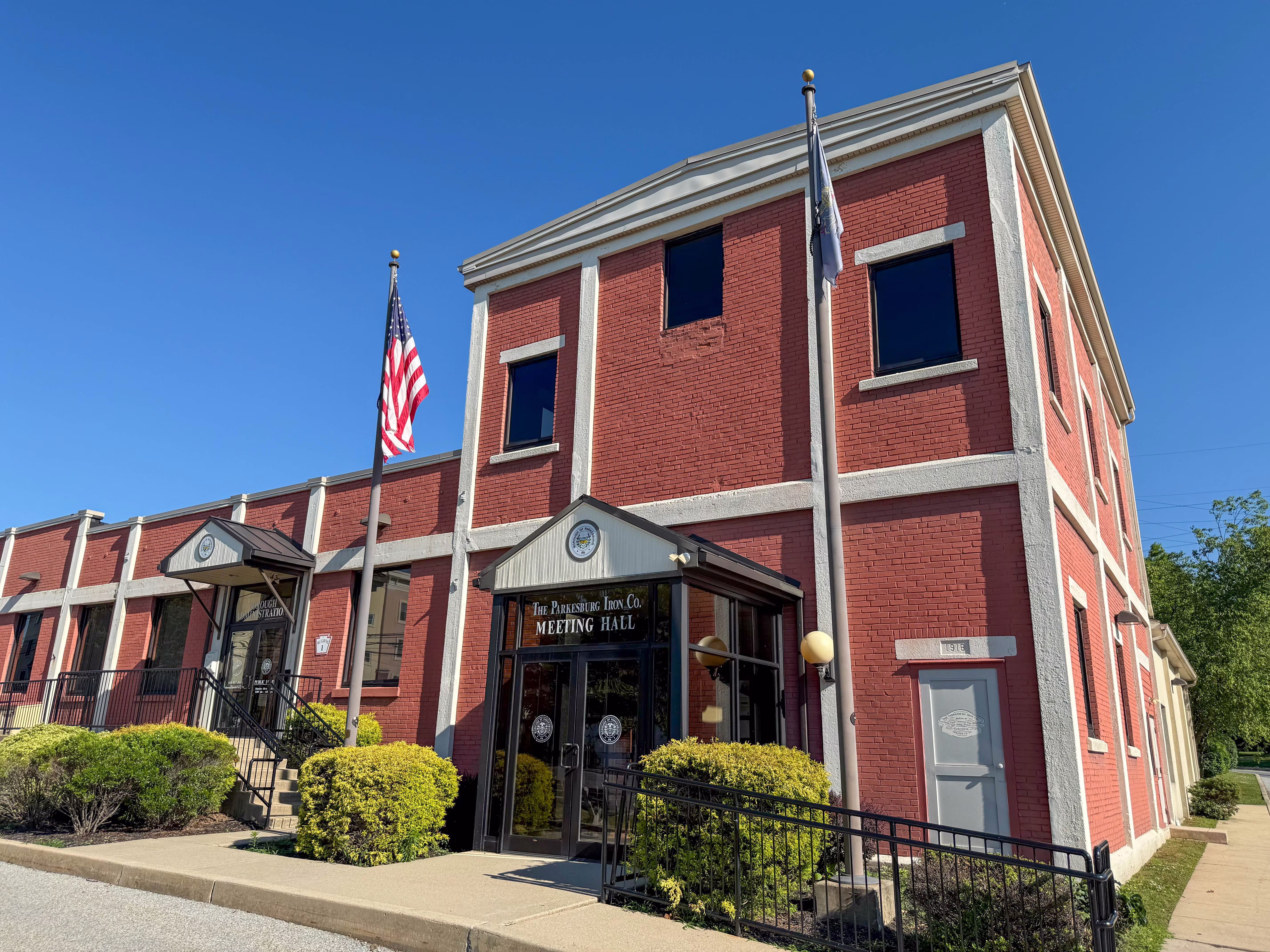The Parkesburg Iron Co. Meeting Hall at 315 W 1st Avenue in Parkesburg, Pennsylvania serving the local community
