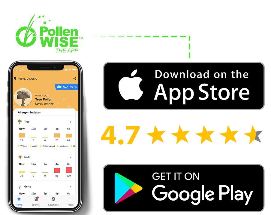 Download the Pollen Wise mobile app on the Apple App store and the Google Play store.