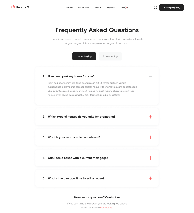 FAQs - Realtor X Webflow Template