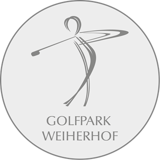 Stylized figure swinging a golf club above the text Golfpark Weiherhof.